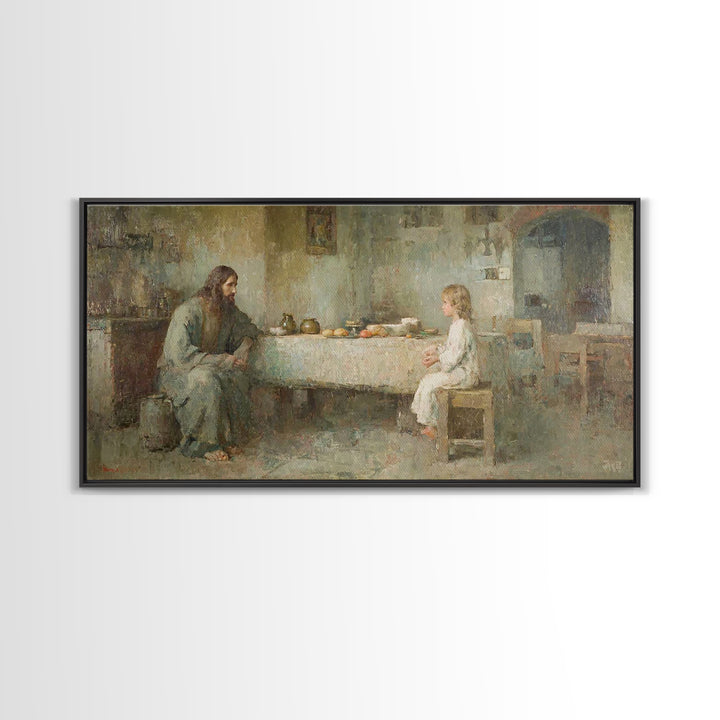 Humble Table Grace, Framed Canvas Print, Christian Wall Art, Christian Art Canvas, Jesus Painting, Christian Decor, Minimalist Christian Ar