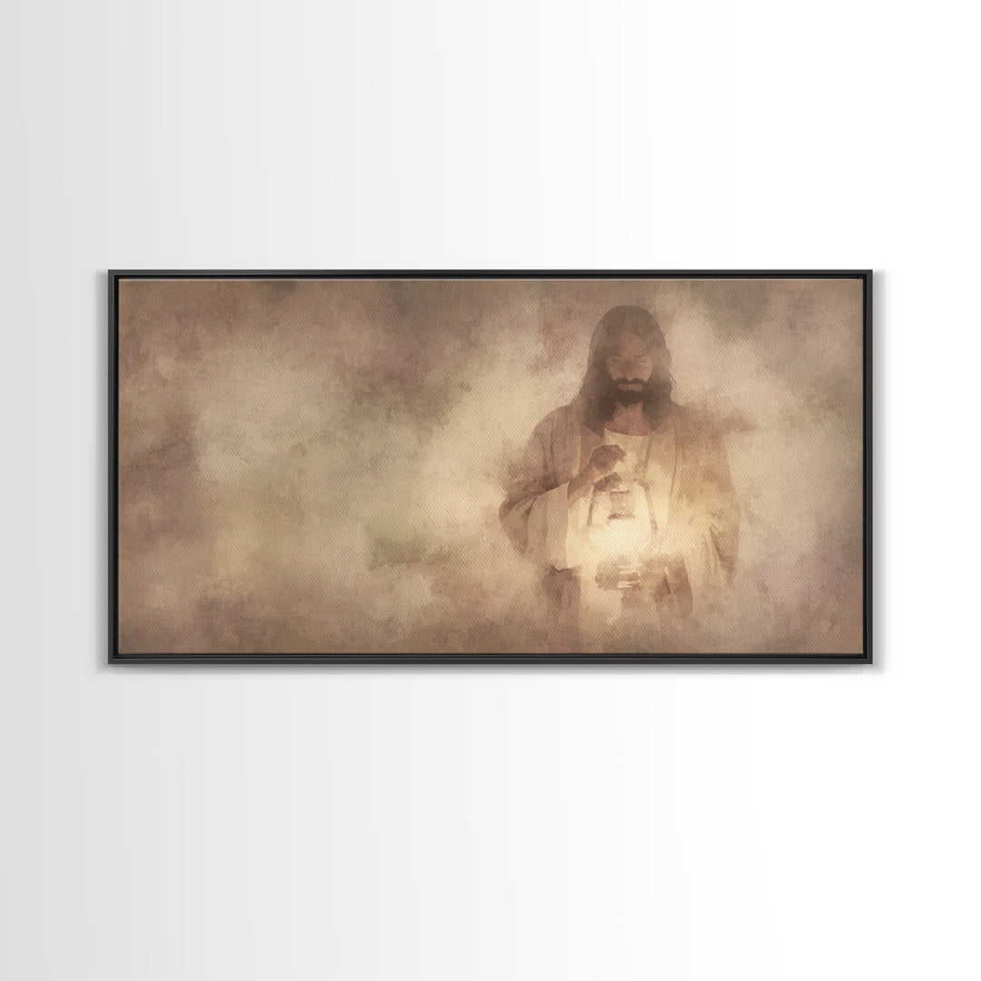 Lamp Of Mercy – Framed Canvas Print – Christian Wall Art – Jesus Painting – Christian Art Canvas – Christian Decor – Minimalist Christian A