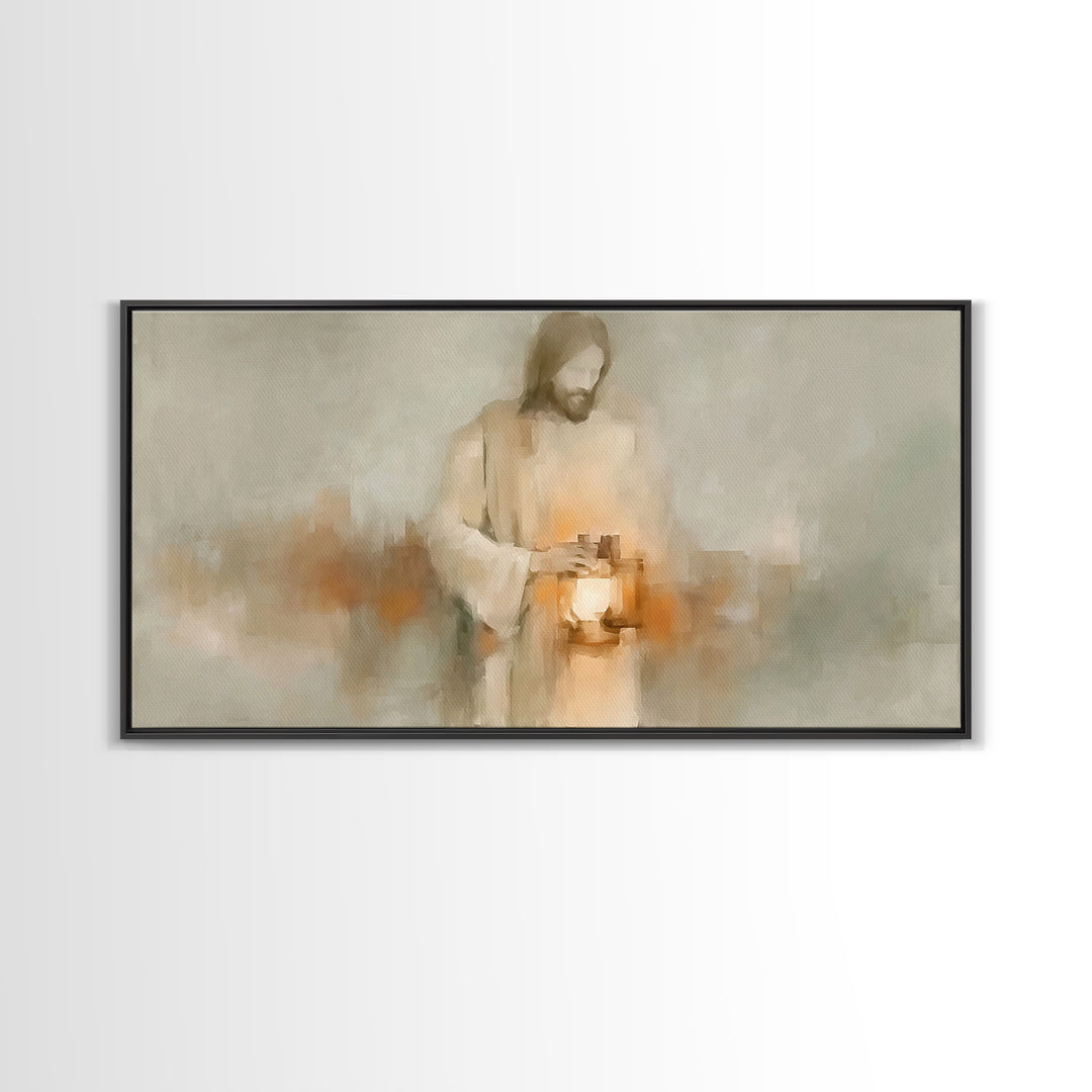 Soft Lantern Light – Framed Canvas Print – Christian Art Canvas – Christian Wall Art – Jesus Painting – Christian Decor – Subtle Christian