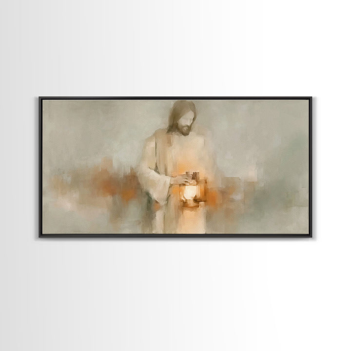 Soft Lantern Light – Framed Canvas Print – Christian Art Canvas – Christian Wall Art – Jesus Painting – Christian Decor – Subtle Christian