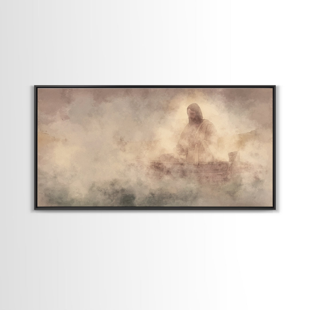 Calm Over Waters – Framed Canvas Print – Christian Wall Art – Jesus Painting – Christian Art Canvas – Christian Decor – Modern Christian Pa