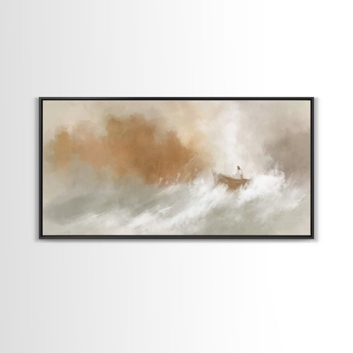 Calm In The Storm – Framed Canvas Print – Christian Art Print – Jesus Painting – Christian Wall Art – Moody Christmas Art – Christian Chris
