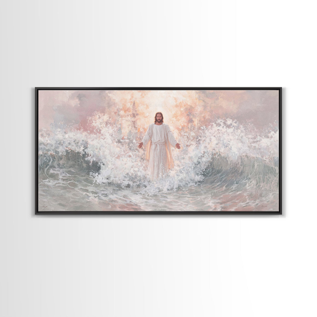 Stormlight Redeemer – Framed Canvas Print – Christian Wall Art – Jesus Art Print – Modern Christian Art – Christmas Art – Christian Decor F