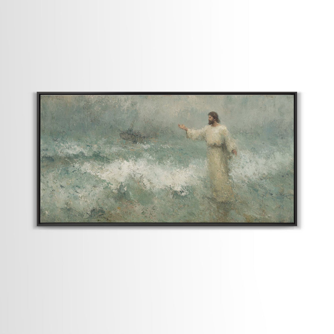 Waves Of Faith – Framed Canvas Print – Christian Wall Art – Jesus Painting – Christian Art Canvas – Moody Christian Art – Christian Gift Id