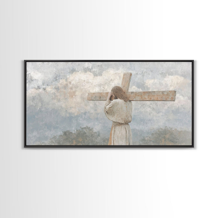 Shadow Of Mercy | Framed Canvas Print | Christian Art Canvas | Jesus Painting | Moody Christian Art | Christian Decorations | Christian Art
