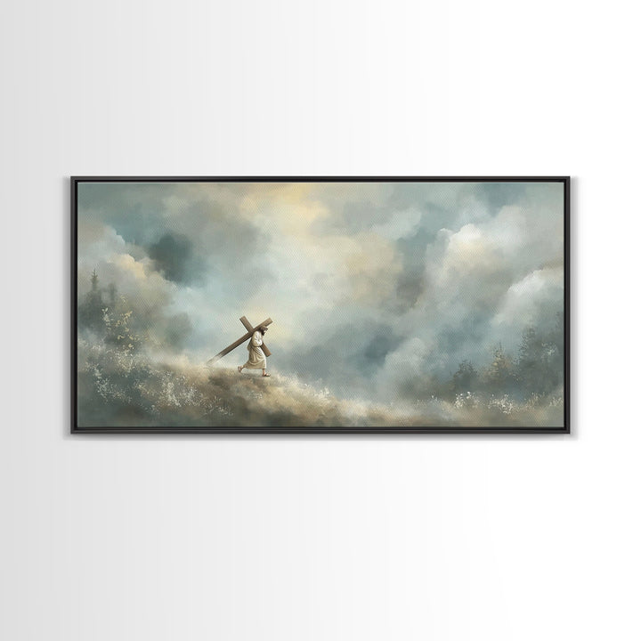 Hill Of Redemption | Framed Canvas Print | Christian Wall Art | Jesus Painting | Christian Art Canvas | Subtle Christian Art | Christian Gi