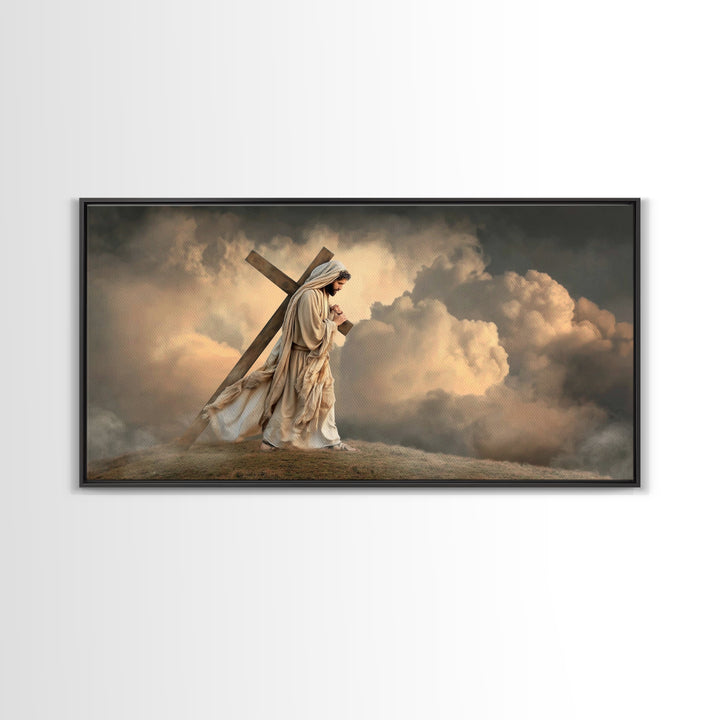 Hilltop Grace, Framed Canvas Print, Jesus Painting, Christian Christmas Art, Christian Art Print, Subtle Christian Art