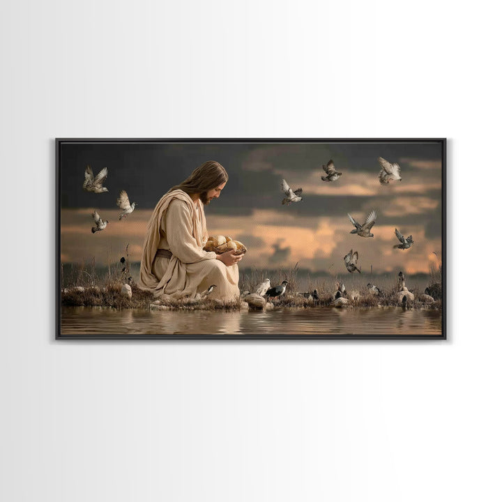 Evening Provision – Framed Canvas Print – Jesus Painting – Christian Christmas Art – Moody Christian Art – Christian Art Work