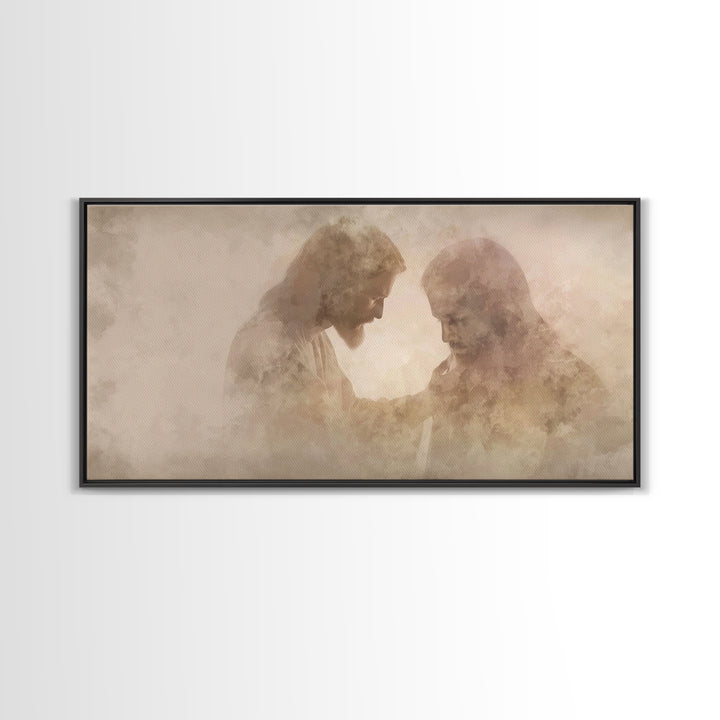Quiet Consolation | Framed Canvas Print | Jesus Painting | Christian Art Work | Moody Christian Art | Christian Gift