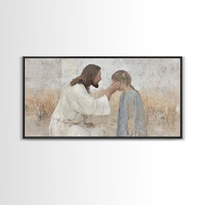 Healing Grace – Framed Canvas Print – Christian Paintings – Jesus Art Print – Minimalist Christian Art – Christian Wall Art