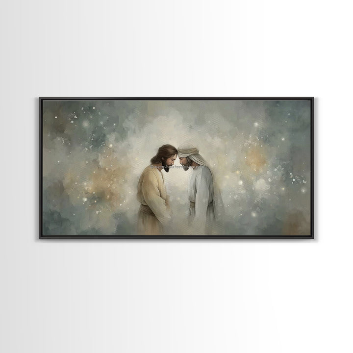 Holy Encounter – Framed Canvas Print – Jesus Painting – Christian Wall Art – Christian Art Canvas – Christmas Art