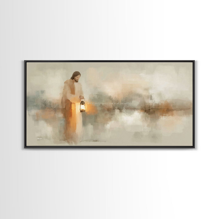 Gentle Lantern Light – Framed Canvas Print – Christian Wall Art – Christian Art Canvas – Jesus Painting – Christian Christmas Art