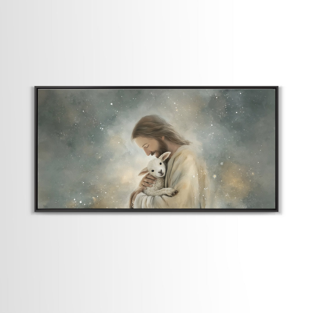 Tender Shepherd Love, Framed Canvas Print, Jesus Painting, Christian Wall Art, Christian Art Canvas, Christmas Art