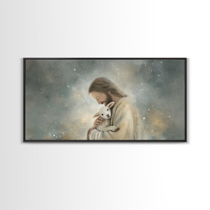 Tender Shepherd Love, Framed Canvas Print, Jesus Painting, Christian Wall Art, Christian Art Canvas, Christmas Art