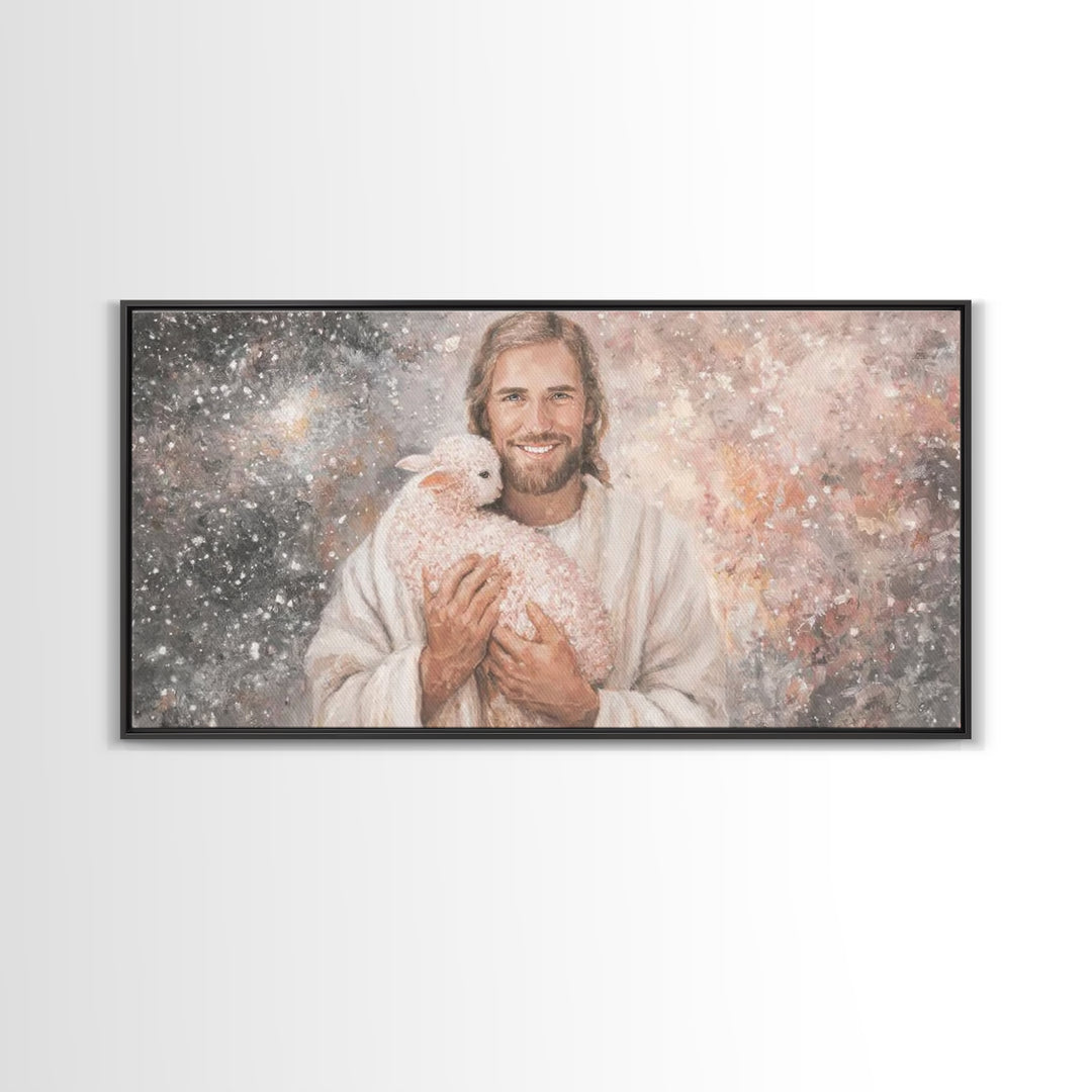 Beloved Shepherd Light, Framed Canvas Print, Christian Wall Art, Jesus Painting, Christian Art Canvas, Christian Christmas