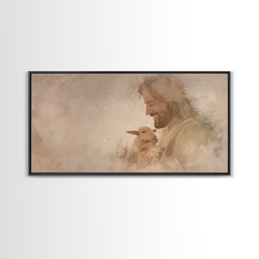 Joyful Shepherd Grace | Framed Canvas Print | Jesus Painting | Christian Art Canvas | Christian Wall Art | Christmas Art