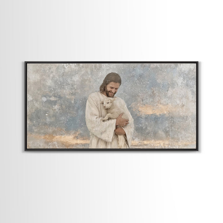 Snowfall Serenity – Framed Canvas Print – Christian Wall Art – Jesus Painting – Christian Art Canvas – Christian Christmas