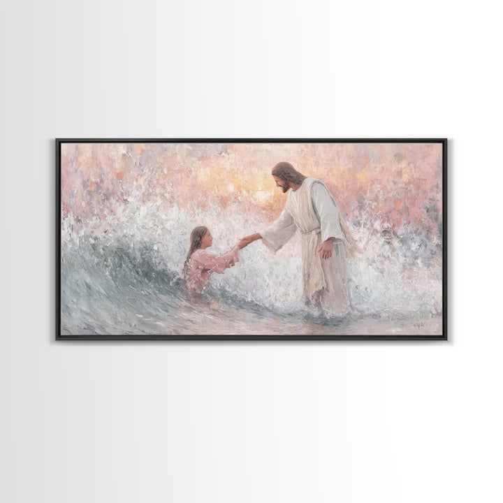 Waves Of Grace – Framed Canvas Print – Jesus Painting – Christian Wall Art – Christian Art Canvas – Large Christian Art – Christian Gift