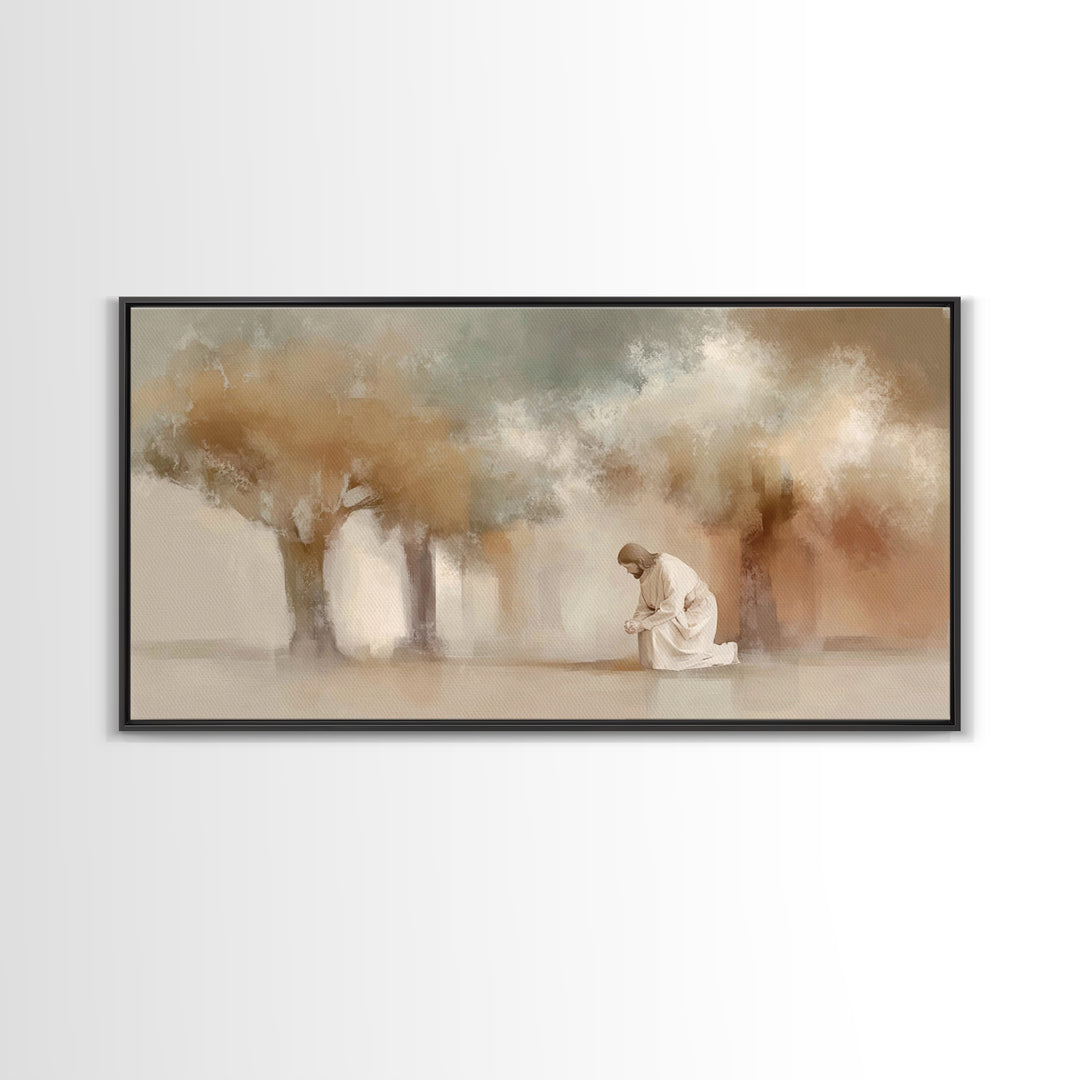 Moonlit Devotion – Framed Canvas Print – Christian Art Print – Jesus Painting – Christian Wall Art – Vintage Christian Art – Christian Deco