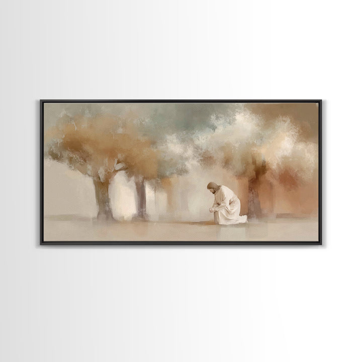 Moonlit Devotion – Framed Canvas Print – Christian Art Print – Jesus Painting – Christian Wall Art – Vintage Christian Art – Christian Deco