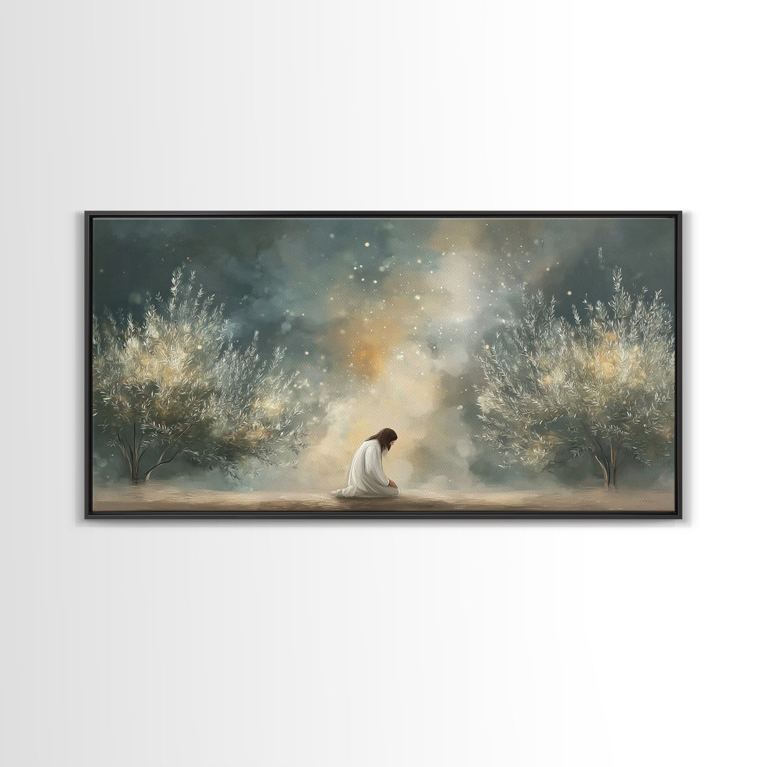 Olive Grove Peace – Framed Canvas Print – Christian Wall Art – Christian Art Print – Jesus Painting – Moody Christian Art – Christian Chris