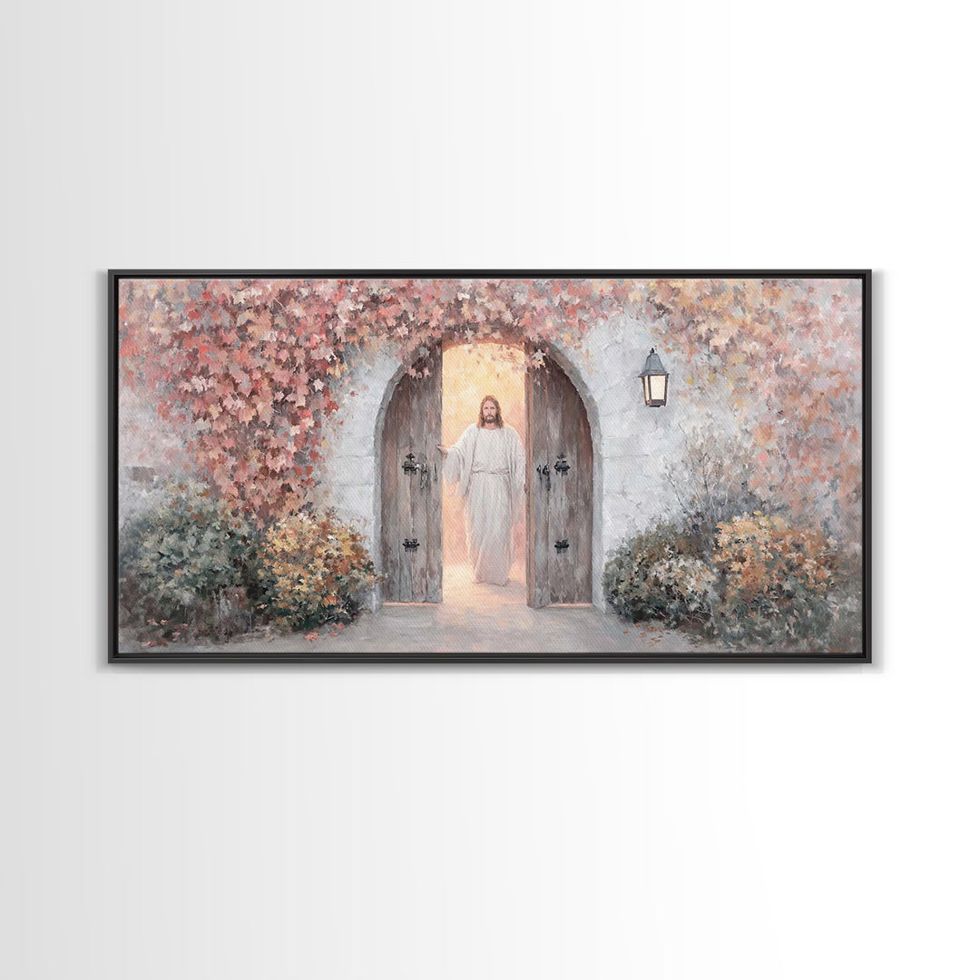 Autumn Gate Light | Framed Canvas Print | Christian Wall Art | Jesus Painting | Christian Art Canvas | Christian Christmas Art | Christian