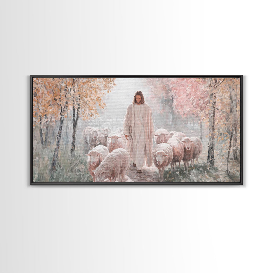 Autumn Mercy Walk, Framed Canvas Print, Christian Wall Art, Jesus Painting, Christian Art Canvas, Modern Christian Art, Christian Christmas