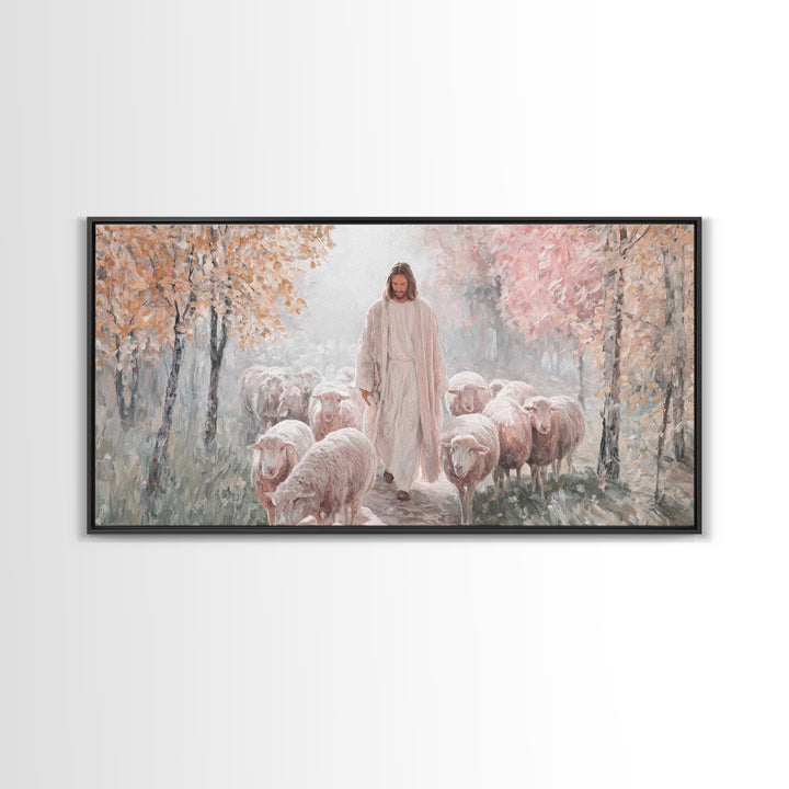 Autumn Mercy Walk, Framed Canvas Print, Christian Wall Art, Jesus Painting, Christian Art Canvas, Modern Christian Art, Christian Christmas