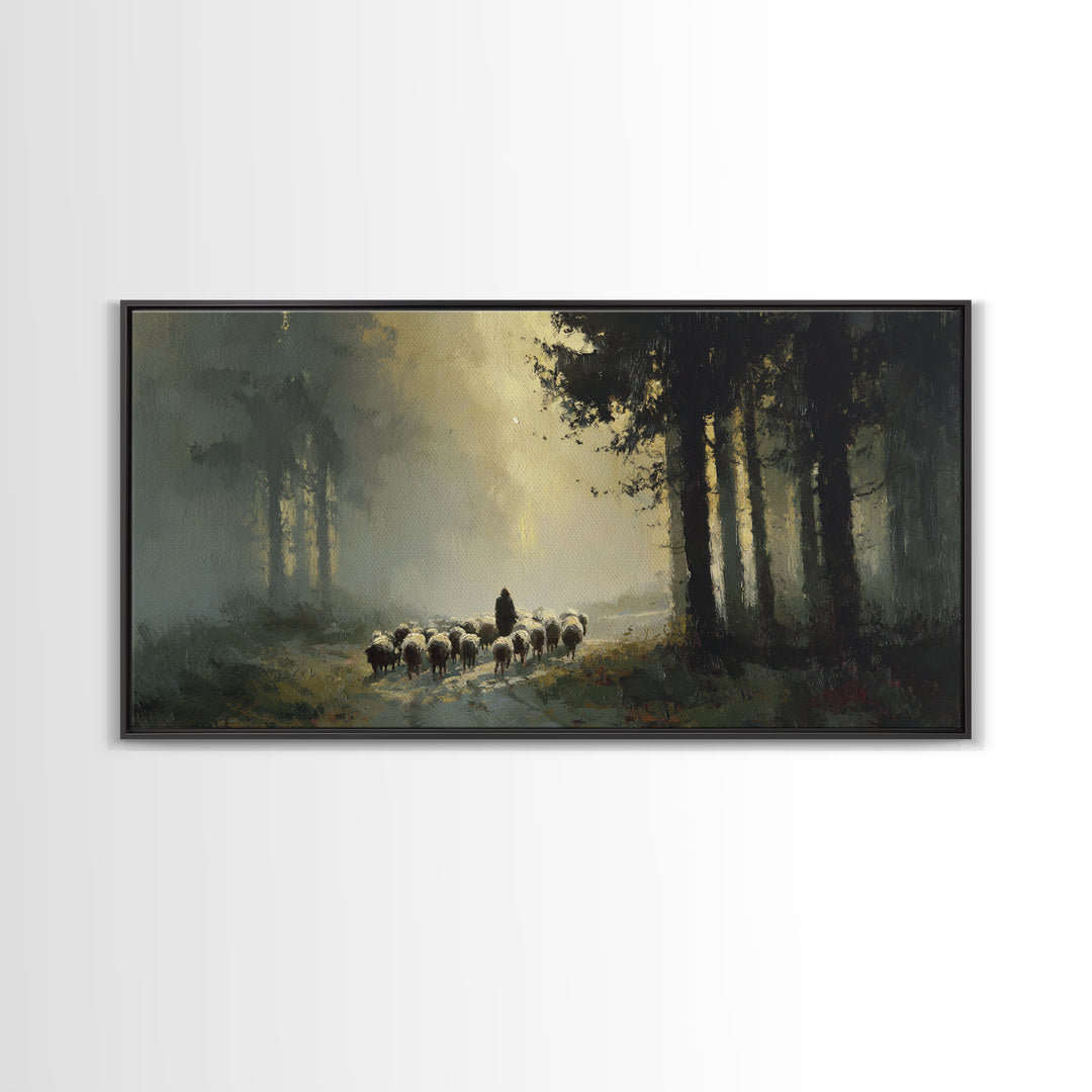 Sacred Pasture Haze, Framed Canvas Print, Christian Art Canvas, Jesus Painting, Modern Christian Art, Christian Wall Art, Christian Christm