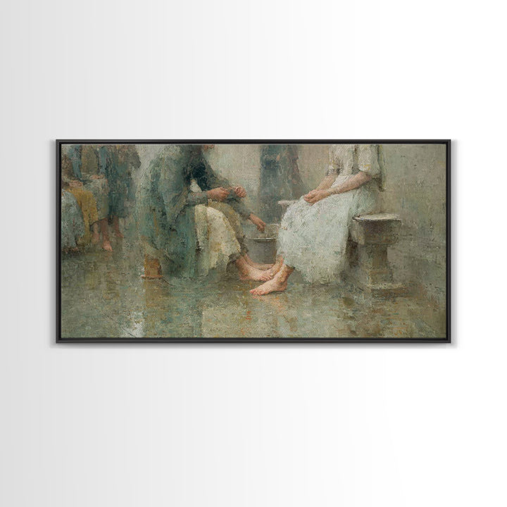 Humble Service, Framed Canvas Print, Christian Wall Art, Christian Art Canvas, Christian Painting, Christian Decor, Subtle Christian Art