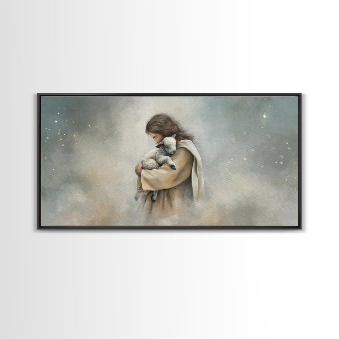 Heaven’s Gentle Hold, Framed Canvas Print, Christian Wall Art, Jesus Painting, Modern Christian Art, Christian Art Canvas, Christian Christ