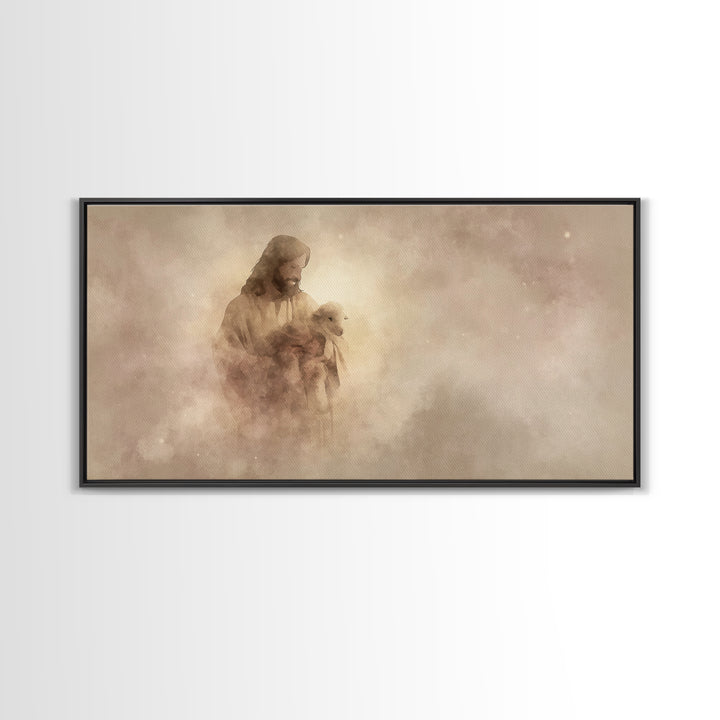 Tender Shepherd Calm | Framed Canvas Print | Christian Art Canvas | Jesus Painting | Modern Christian Art | Christian Wall Art | Christmas