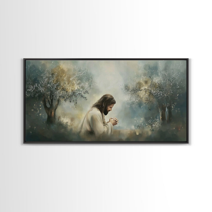 Olive Grove Prayer, Framed Canvas Print, Christian Art Canvas, Christian Wall Art, Jesus Painting, Subtle Christian Art, Christian Christma
