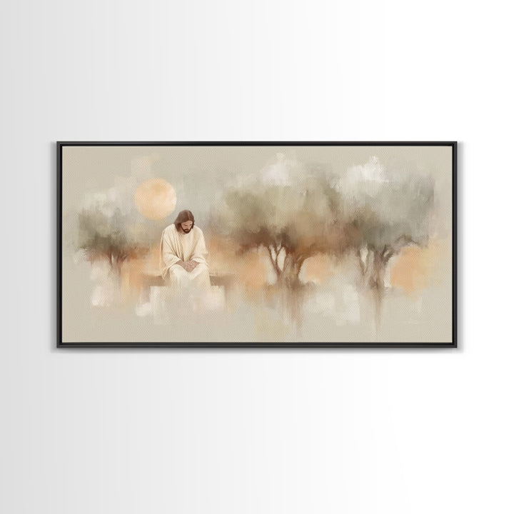 Stillness Of Devotion – Framed Canvas Print – Christian Wall Art – Modern Christian Art – Jesus Painting – Christian Art Canvas – Christmas