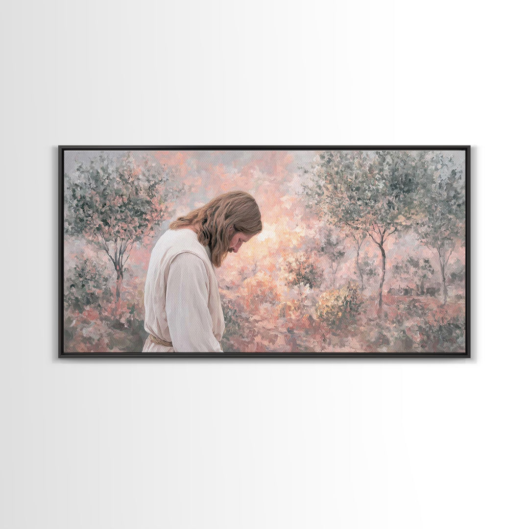 Sacred Garden Light, Framed Canvas Print, Christian Art Canvas, Christian Wall Art, Jesus Painting, Minimalist Christian Art, Christian Chr