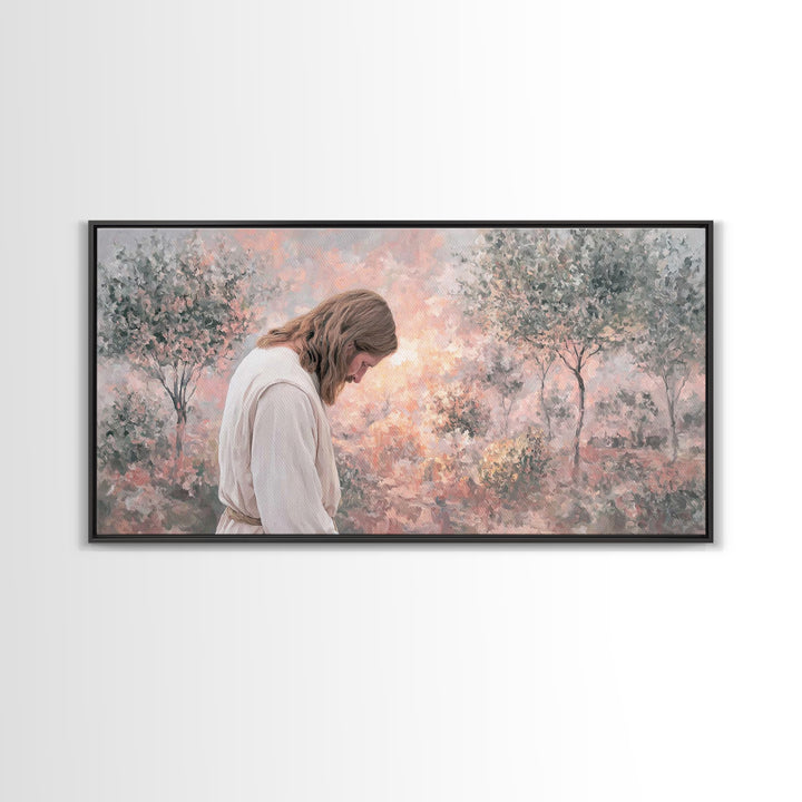 Sacred Garden Light, Framed Canvas Print, Christian Art Canvas, Christian Wall Art, Jesus Painting, Minimalist Christian Art, Christian Chr