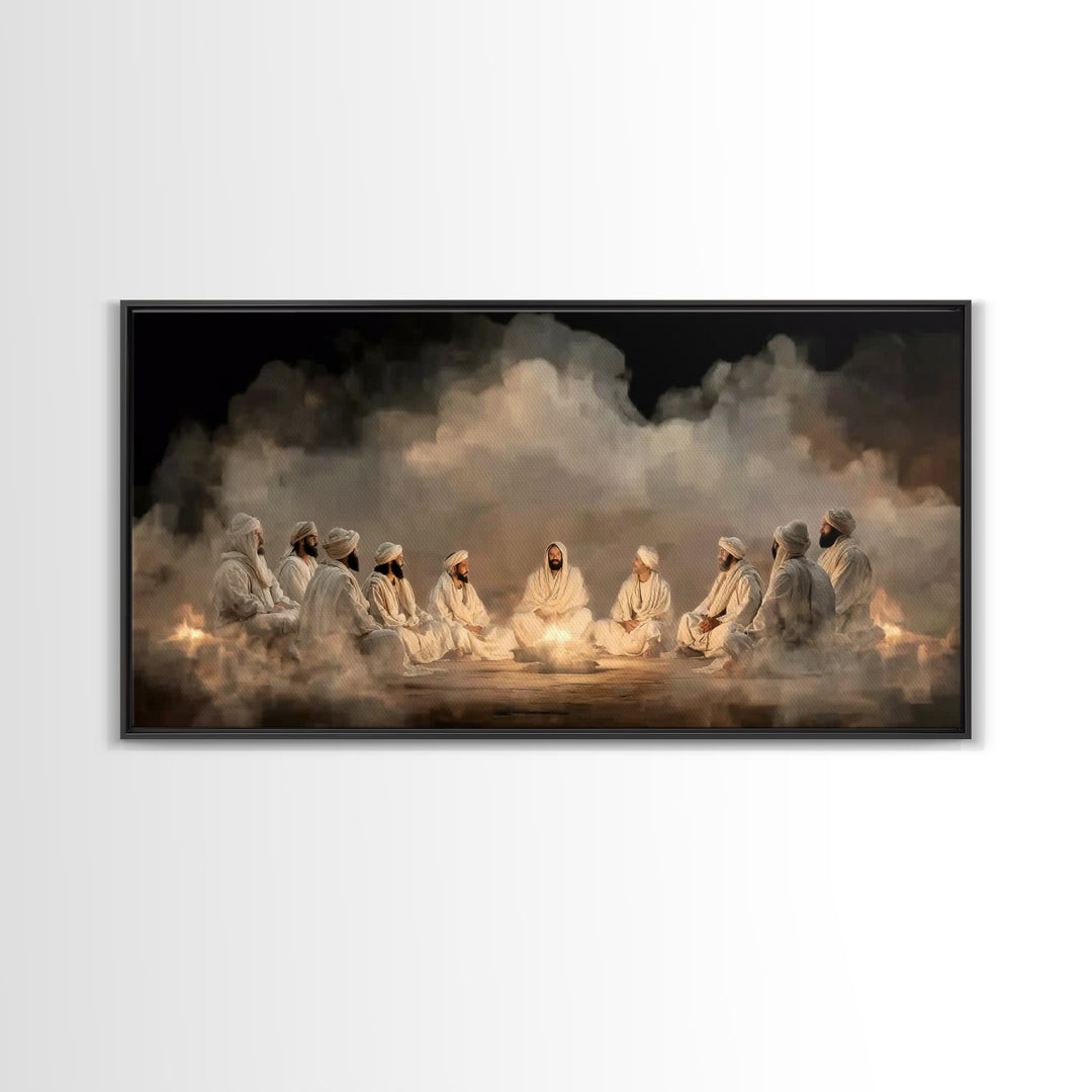 Fireside Discourse, Framed Canvas Print, Christian Art Canvas, Christian Wall Art, Jesus Painting, Large Christian Painting, Christian Deco