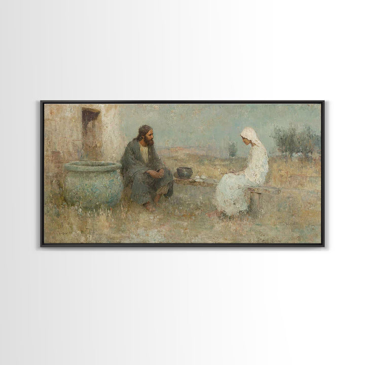 Quiet Well Encounter – Framed Canvas Print – Christian Art Canvas – Christian Painting – Subtle Christian Art – Christian Wall Art – Christ