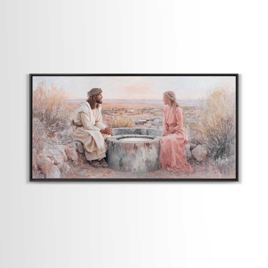 Desert Conversation, Framed Canvas Print, Christian Art Canvas, Modern Christian Art, Jesus Painting, Christian Wall Art, Christian Gift Id
