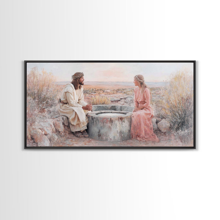 Desert Conversation, Framed Canvas Print, Christian Art Canvas, Modern Christian Art, Jesus Painting, Christian Wall Art, Christian Gift Id