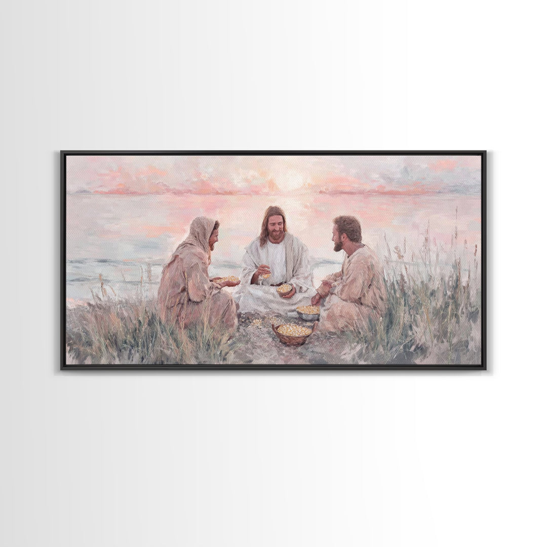 Shoreline Communion – Framed Canvas Print – Christian Wall Art – Jesus Painting – Christian Art Canvas – Modern Christian Art – Christian D