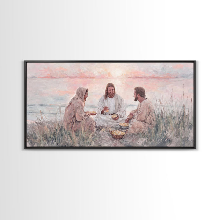 Shoreline Communion – Framed Canvas Print – Christian Wall Art – Jesus Painting – Christian Art Canvas – Modern Christian Art – Christian D