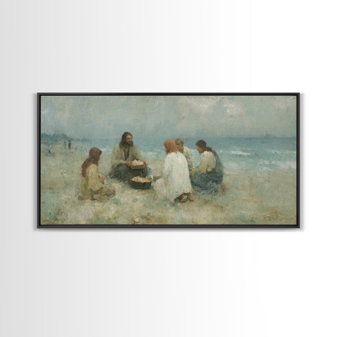 Shoreline Gathering – Framed Canvas Print – Christian Wall Art – Christian Art Canvas – Jesus Painting – Large Christian Art – Christian Gi
