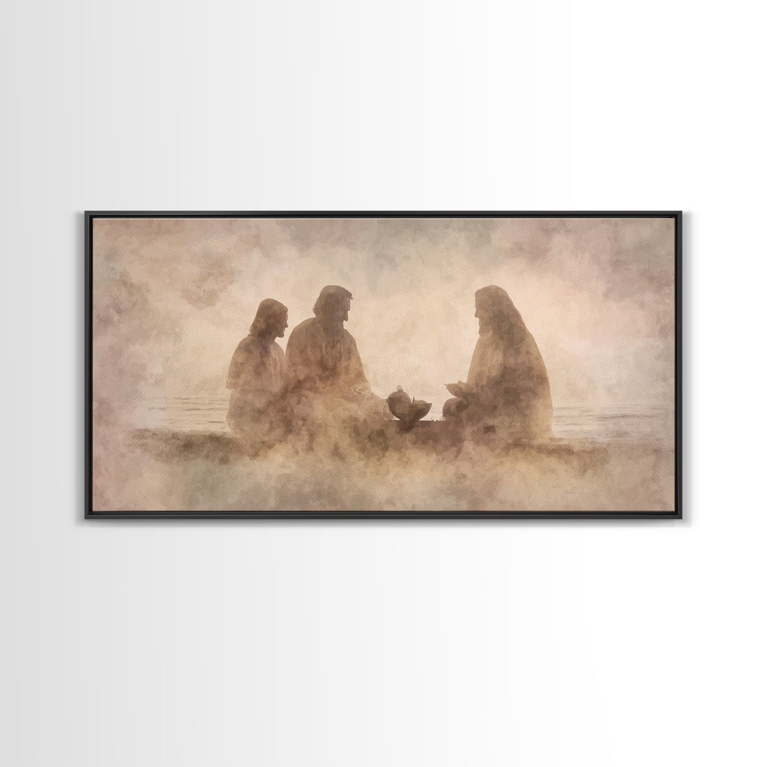 Evening Fellowship | Framed Canvas Print | Christian Art Canvas | Modern Christian Art | Jesus Painting | Christian Wall Art | Christian De