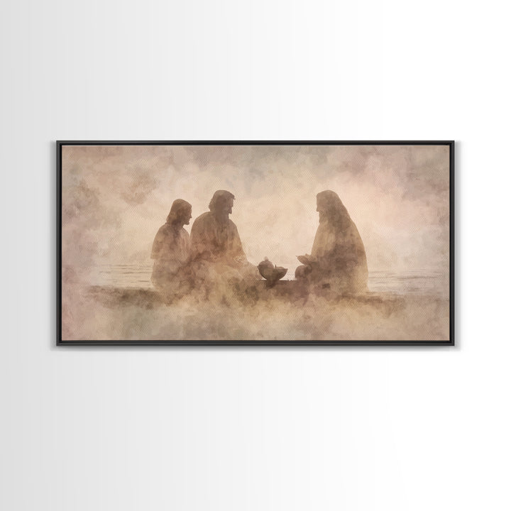 Evening Fellowship | Framed Canvas Print | Christian Art Canvas | Modern Christian Art | Jesus Painting | Christian Wall Art | Christian De