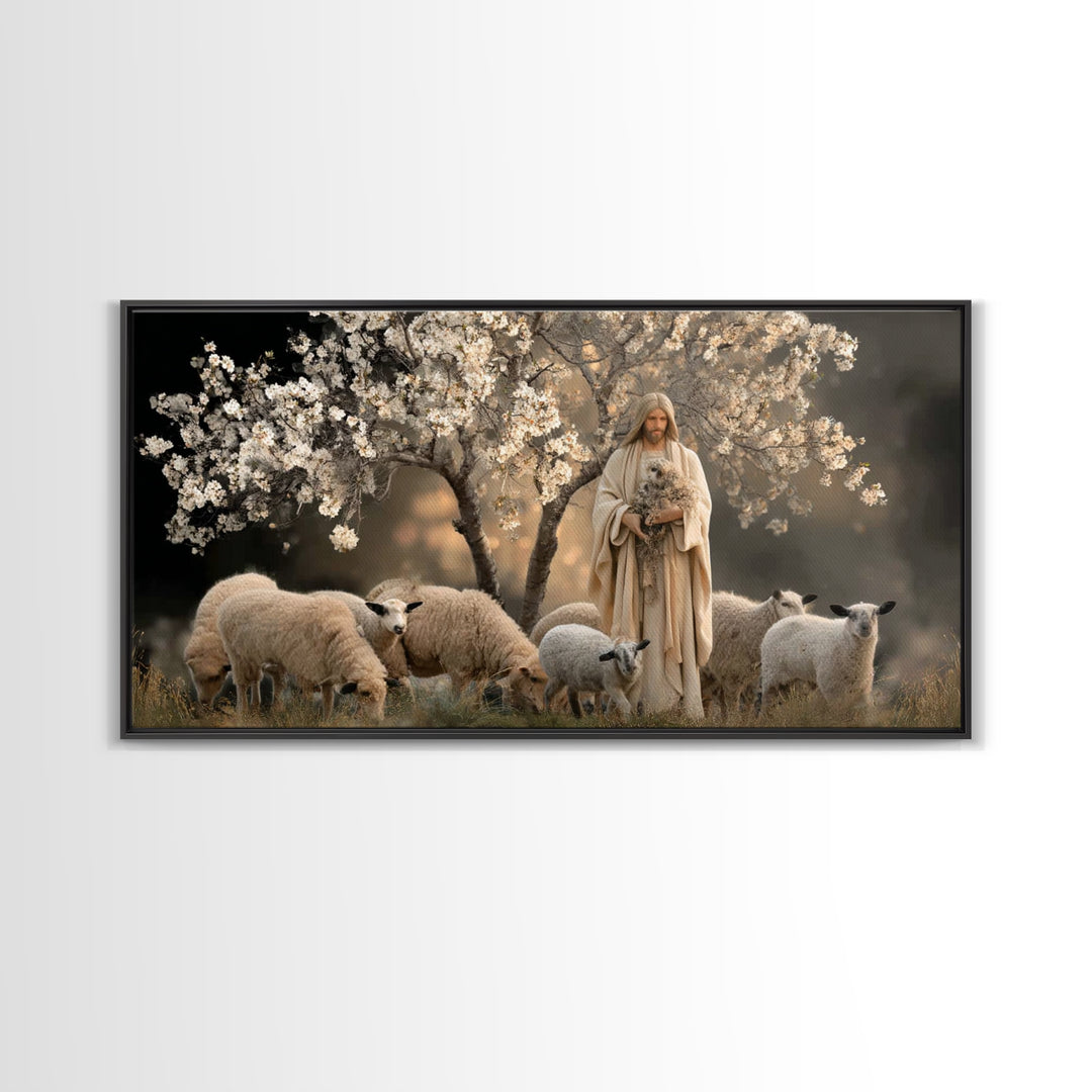 Blossom Shepherd – Framed Canvas Print – Jesus Painting – Christian Art Canvas – Christian Wall Art – Vintage Christian Art – Christian Dec