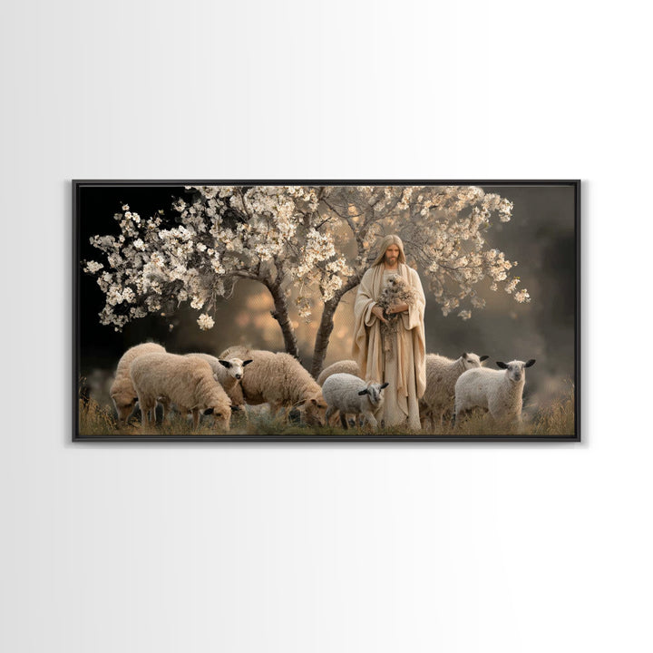 Blossom Shepherd – Framed Canvas Print – Jesus Painting – Christian Art Canvas – Christian Wall Art – Vintage Christian Art – Christian Dec
