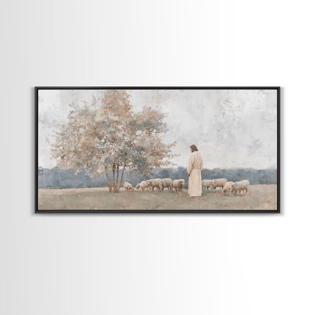 Springtime Shepherd | Framed Canvas Print | Christian Wall Art | Christian Art Canvas | Jesus Painting | Subtle Christian Art | Christian G