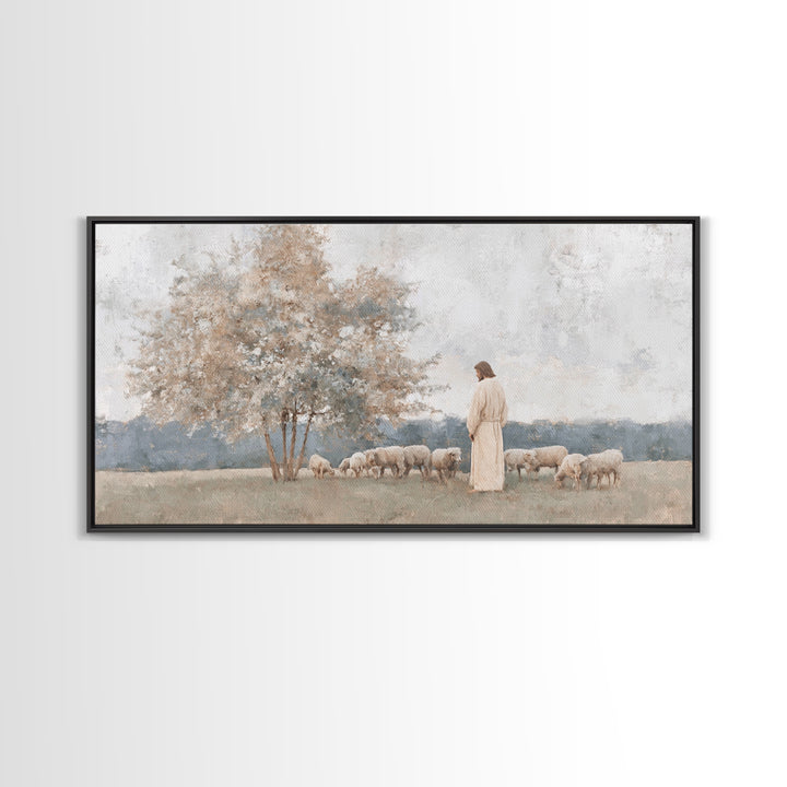 Springtime Shepherd | Framed Canvas Print | Christian Wall Art | Christian Art Canvas | Jesus Painting | Subtle Christian Art | Christian G