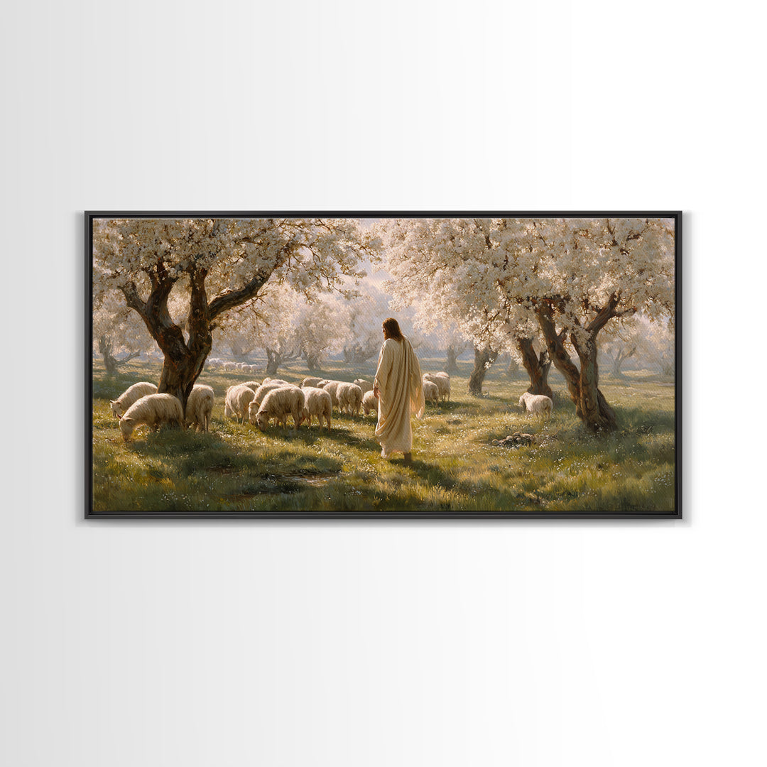 Pastoral Bloom, Framed Canvas Print, Christian Art Canvas, Christian Painting, Large Jesus Painting, Christian Wall Art, Christian Gift Ide
